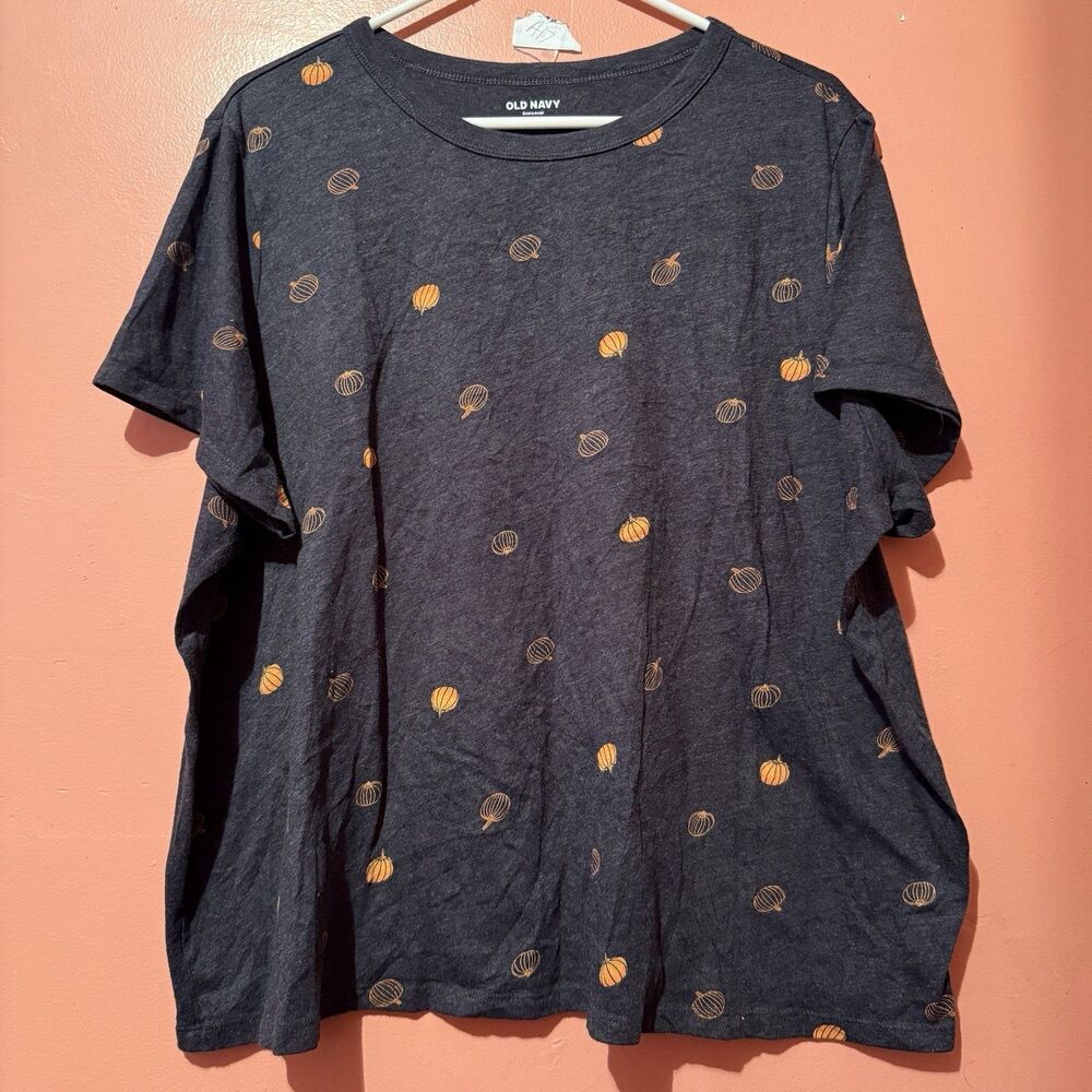 Old Navy Womens TShirt XXL Double Extra Large Gray Pumpkins Fall Halloween